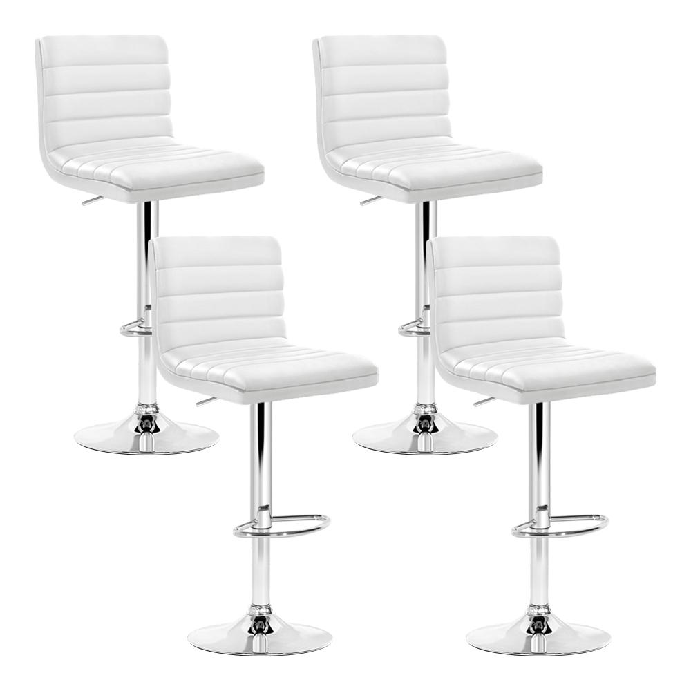 Artiss Set of 4 modern bar stools in white PU leather with chrome accents, featuring a thick padded seat and a sturdy base.